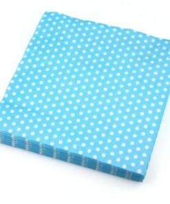 20 serviettes bleu ciel à pois blanc