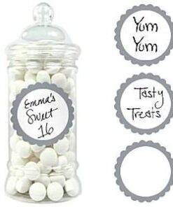 20 étiquettes rondes pot candy bar gris argenté