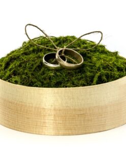 Boite rondin alliances mariage bois nature mousse