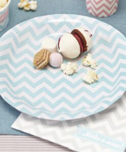 8 assiettes jetables motif chevron pastel mint