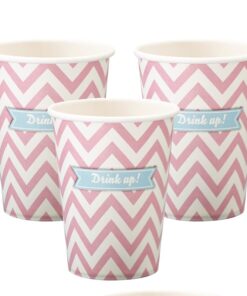8 gobelets carton chevron rose table anniversaire