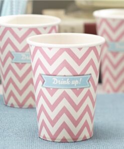 8 gobelets carton chevron rose table anniversaire