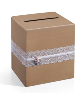 Urne carrée "kraft" ruban dentelle, customisable
