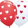 Ballons latex motifs coeurs rouge blanc (x 5)