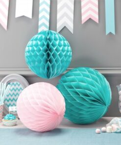 3 Boules alvéolées papier trio pastel rose menthe aqua