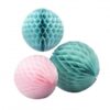 3 Boules alvéolées papier trio pastel rose menthe aqua