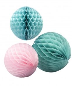 3 Boules alvéolées papier trio pastel rose menthe aqua