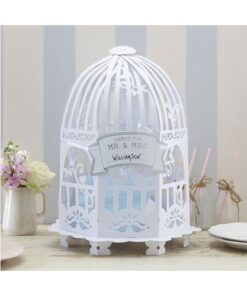 Urne cage blanche mariage romantique carton blanc