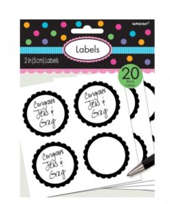 20 étiquettes autocollantes rondes pot candy bar noir