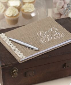Livre d'or toile de jute dentelle guestbook