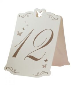 Numéros de table papillon ivoire et doré 1-12