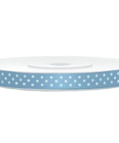 25M Ruban de satin bleu ciel pois blanc 6mm