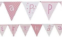 Happy Birthday - Guirlande fanions anniversaire rose