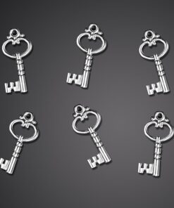 25 Médaillons clés argentée coeur charms
