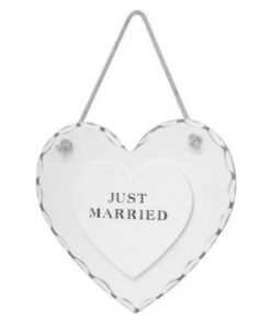 Deco mariage en bois, double coeur "Just Married"