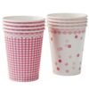 8 gobelets rose 2 designs vichy et pois
