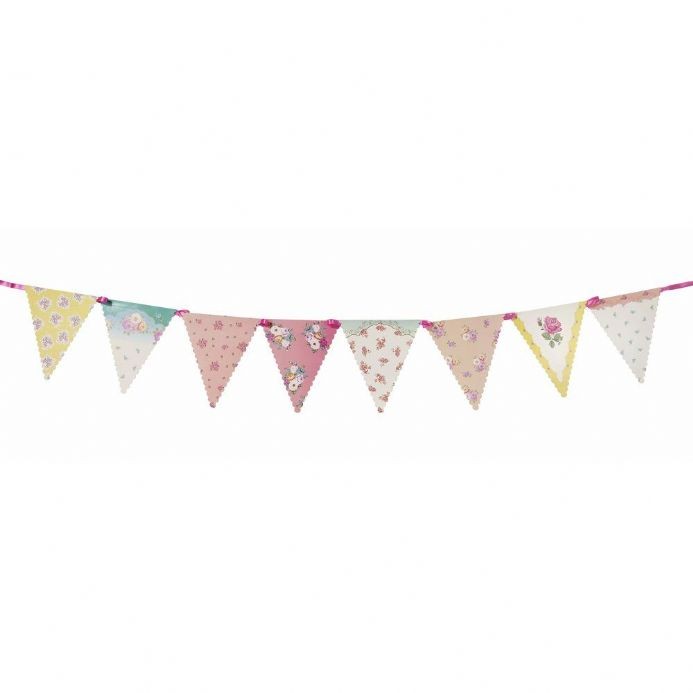 Guirlande de fanions fleurs vintage tea party Guirlande de fanions fleurs vintage tea party