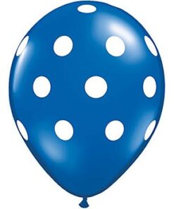 5 ballons latex bleu marine à pois blancs