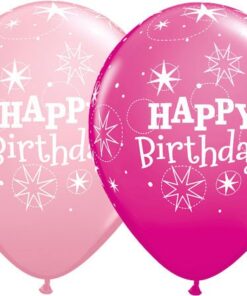 Ballons Happy Birthday rose et fuchsia (x 5)