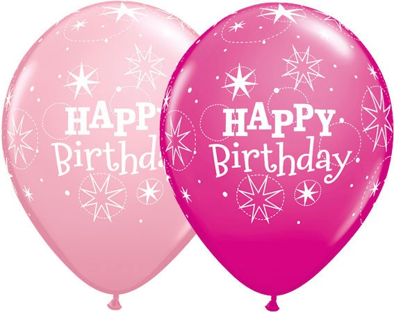 Ballons Happy Birthday rose et fuchsia (x 5) Ballons Happy Birthday rose et fuchsia (x 5)