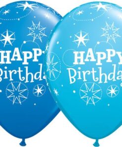 5 ballons anniversaire Happy Birthday bleu