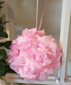 Boule de fleurs artificielles rose 17cm en tissu