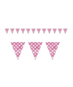 Guirlande fanions plastique rose à pois blanc 3M65
