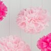 5 pompons boules papier roses assortis