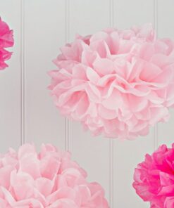 5 pompons boules papier roses assortis
