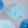 5 pompons en papier mix bleus assortis