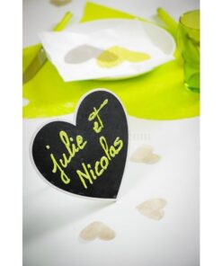 Marque-Table Coeur Ardoise en bois de 15 x 12 cm, Blanc