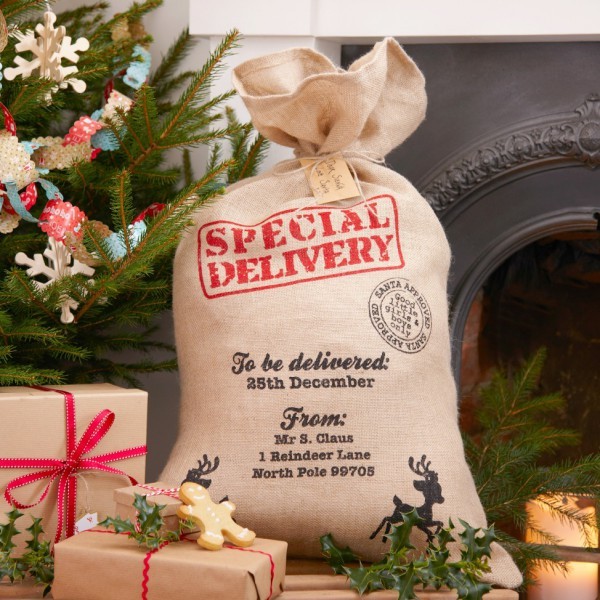 Sac jouets du Père noël en toile de jute Sac jouets du Père noël en toile de jute