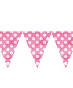 Guirlande fanions plastique rose à pois blanc 3M65