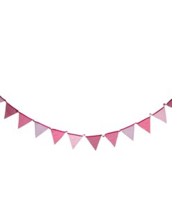 Guirlande tissu fanion rose vichy fleur pois 3M