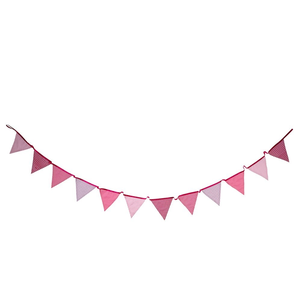 Guirlande tissu fanion rose vichy fleur pois 3M Guirlande tissu fanion rose vichy fleur pois 3M