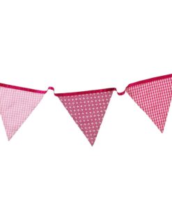 Guirlande tissu fanion rose vichy fleur pois 3M