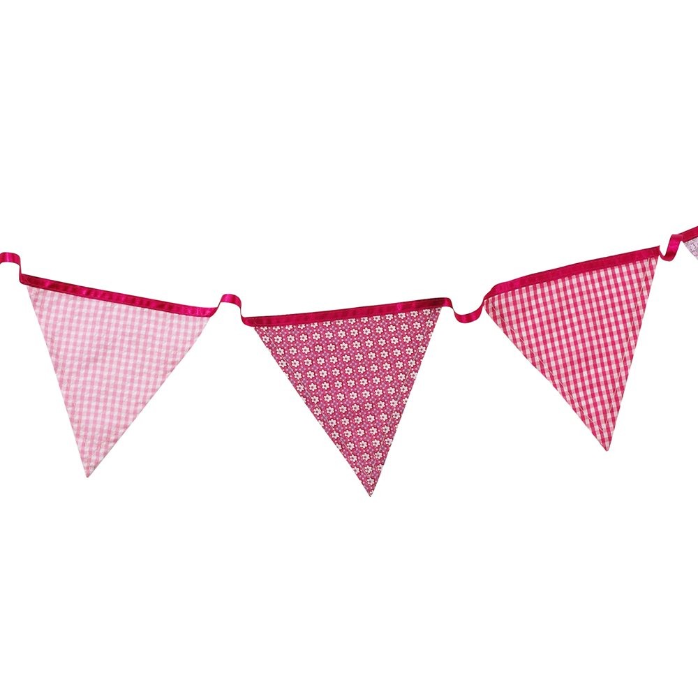 Guirlande tissu fanion rose vichy fleur pois 3M Guirlande tissu fanion rose vichy fleur pois 3M