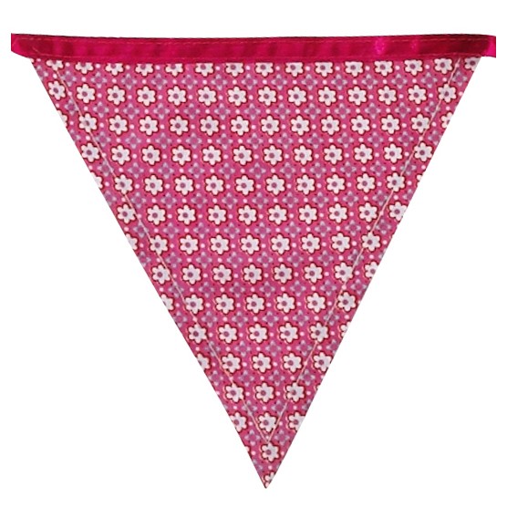 Guirlande tissu fanion rose vichy fleur pois 3M Guirlande tissu fanion rose vichy fleur pois 3M