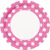 8 assiettes repas rondes carton rose blanc pois 23cm
