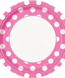 8 assiettes repas rondes carton rose blanc pois 23cm