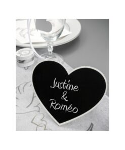 Marque-Table Coeur Ardoise en bois de 15 x 12 cm, Blanc