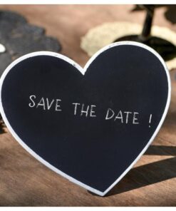 Marque-Table Coeur Ardoise en bois de 15 x 12 cm, Blanc