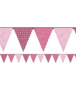 Guirlande tissu fanion rose vichy fleur pois 3M