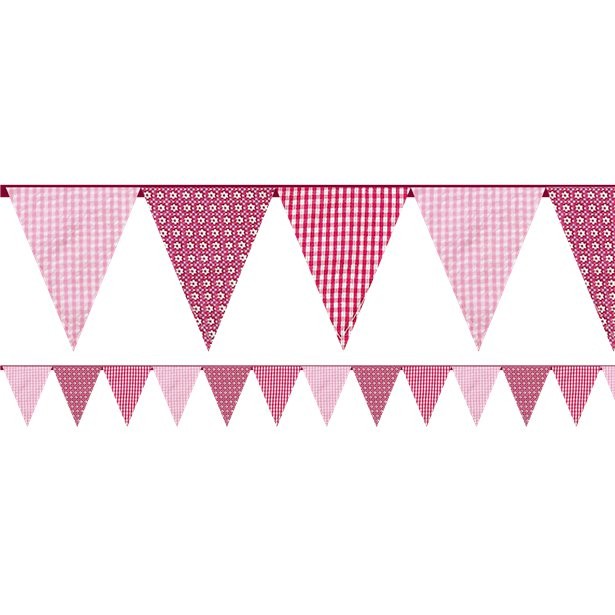 Guirlande tissu fanion rose vichy fleur pois 3M Guirlande tissu fanion rose vichy fleur pois 3M