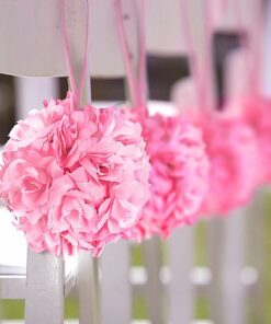 Boule de fleurs artificielles rose 17cm en tissu