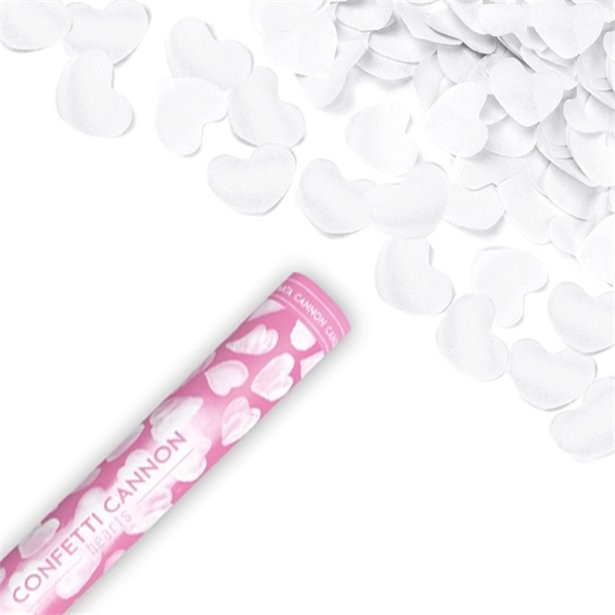 Canon à confettis coeur blanc 40 cm Canon à confettis coeur blanc 40 cm