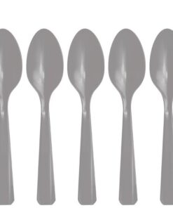 20 cuillères réutilisables en plastique gris argent