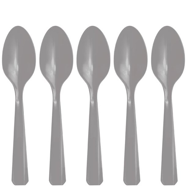 20 cuillères réutilisables en plastique gris argent 20 cuillères réutilisables en plastique gris argent