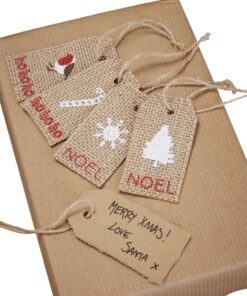 8 étiquettes "tags" jute pour cadeau NOEL