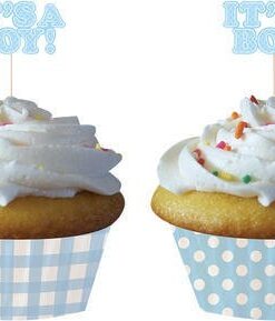 Moules Cupcakes baby Pois Bleu ciel Piques "It's a Boy"